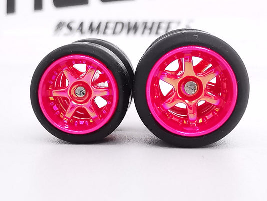 6 spoke jdm 1012mm Metallic Pink ring, black tire DISTRIBUIDORES