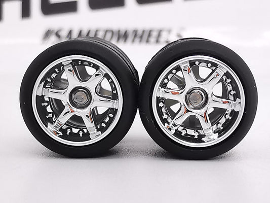 6 spoke jdm 12mm chrome ring, black tire DISTRIBUIDORES