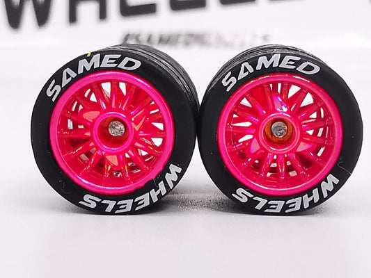 Lowrider 12 mm Metallic Pink  ring, black tire with lettering DISTRIBUIDORES