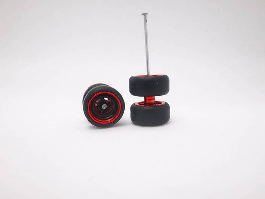 4 spoke jdm 11mm black red ring, black tire DISTRIBUIDORES