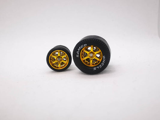 Dragster tire 6 spoke gold ring, with letter/Rear Flat DISTRIBUIDORES