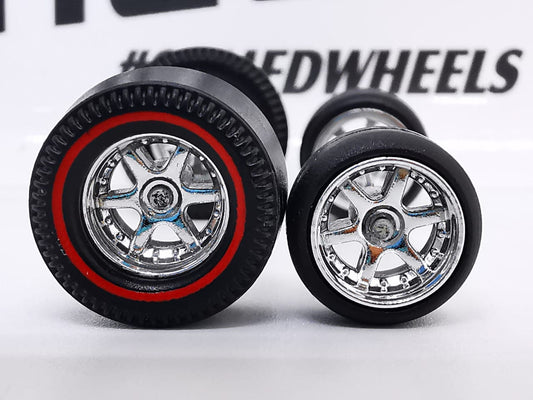 Dragster tire 6 spoke chrome ring, red line/Rear Flat DISTRIBUIDORES