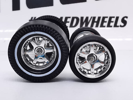 Dragster tire 6 spoke chrome ring, white line/Rear Flat DISTRIBUIDORES