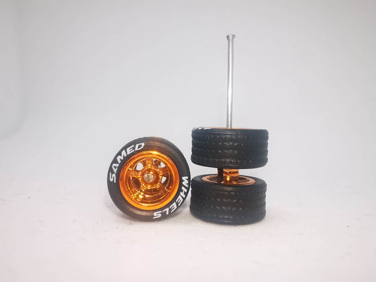 5 bolt 10mm pink chrome rim, black tire with letter