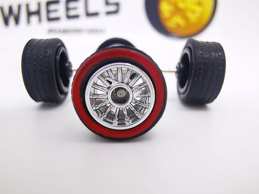 Lowrider 10 mm Chrome ring, black tire Red line DISTRIBUIDORES