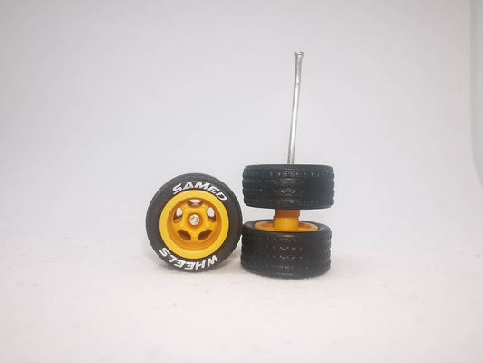 5 bolt 10 mm metallic red rim, black tire with letter