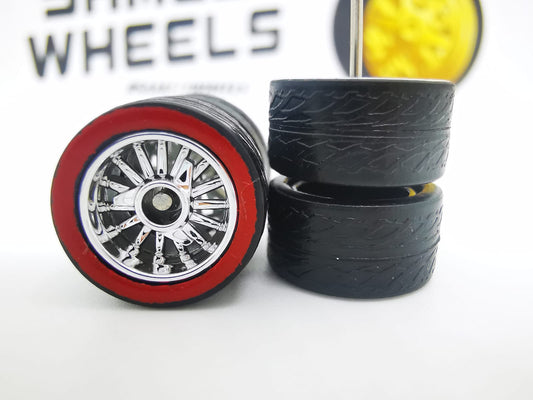 Lowrider 12 mm Chrome ring, black tire Red line DISTRIBUIDORES