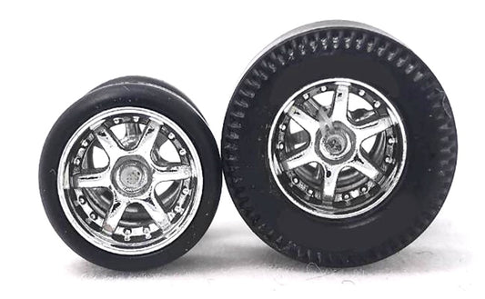 Dragster tire 6 spoke chrome, Black/Rear Flat DISTRIBUIDORES