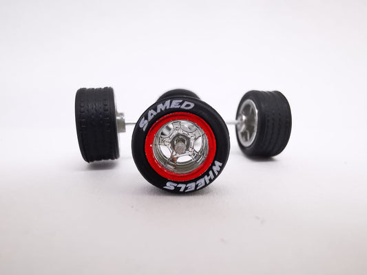 5 bolt 10 mm chrome rim, black tire with letter