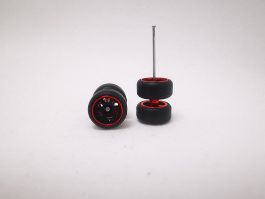 6 spoke jdm 11mm black red ring, black tire DISTRIBUIDORES