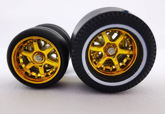 Dragster tire 6 spoke gold ring, white line/Rear Flat DISTRIBUIDORES