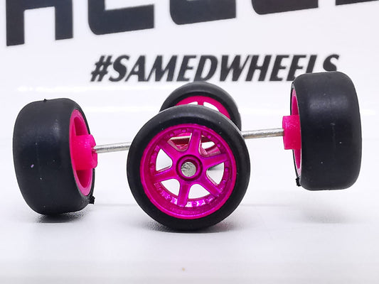 6 spoke jdm 11mm mexican pink, black tire not removable