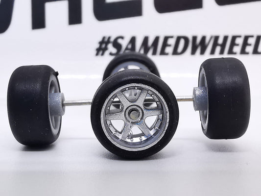 6 spoke jdm 11mm polished grey, black tire not removable