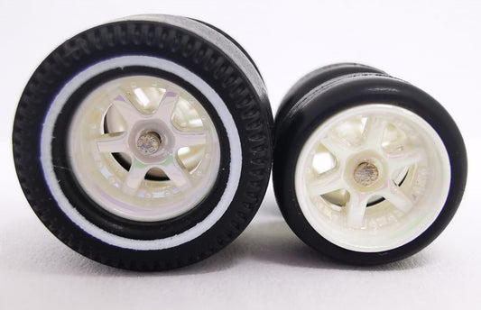 Dragster tire 6 spoke metallic white ring, white line/Rear Flat DISTRIBUIDORES