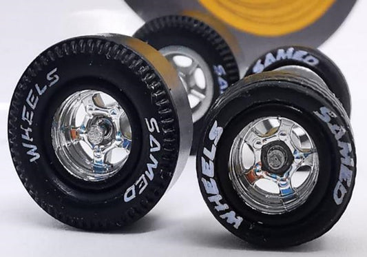 Dragster tire 5 bolt chrome black ring, with letter/Rear Flat DISTRIBUIDORES