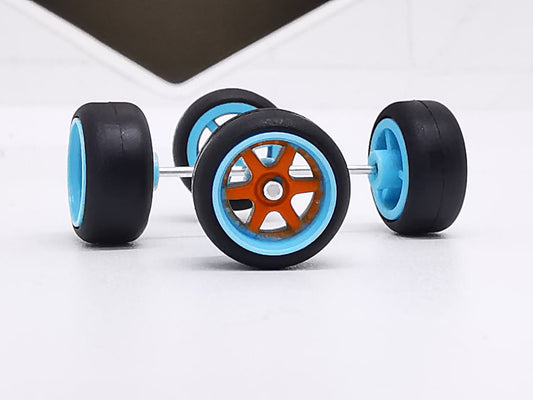 6 Spoke 10 mm orange blue ring, Black tire Jdm DISTRIBUIDORES