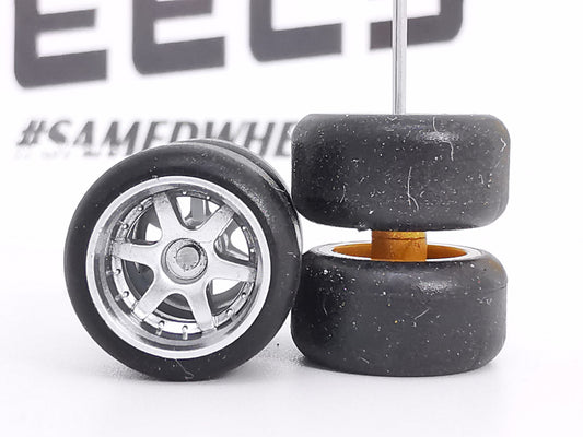 6 spoke jdm 12mm polished grey, black tire ECO DISTRIBUIDORES