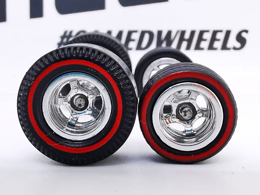 Dragster tire 5 bolt chrome ring, red line/Rear Flat DISTRIBUIDORES