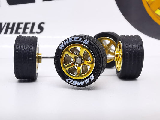 5 spoke/Muscle 10MM Pearl gold ring , black tire with letter DISTRIBUIDORES