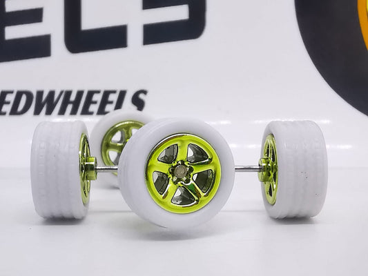 5 spoke/Muscle 10MM Mayate green ring, white tire