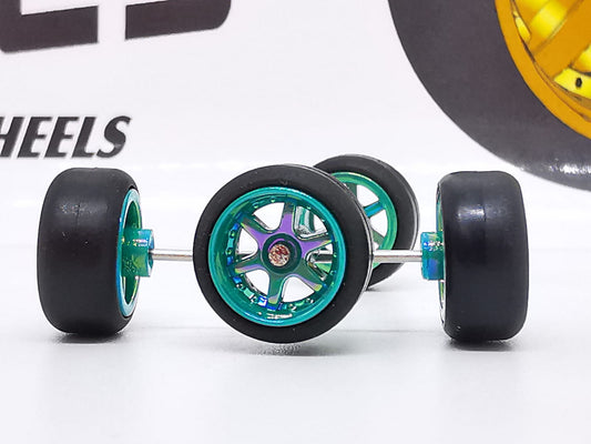 6 spoke jdm 11mm Jade ring, black tire DISTRIBUIDORES