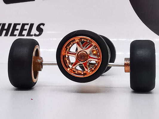 6 spoke jdm 11mm Metallic bronze ring, black tire DISTRIBUIDORES