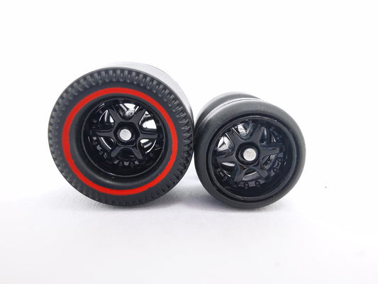 Dragster tire 6 spoke black ring, red line/Rear Flat DISTRIBUIDORES