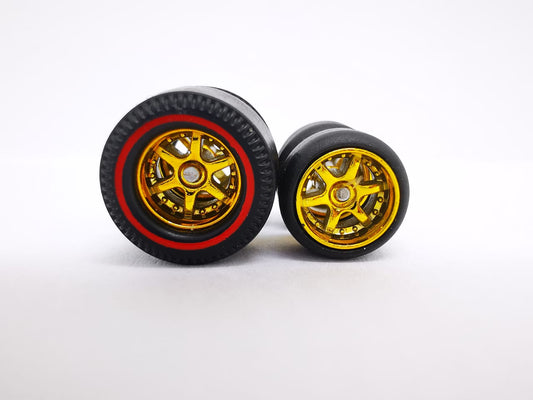 Dragster tire 6 spoke gold ring, red line/Rear Flat DISTRIBUIDORES