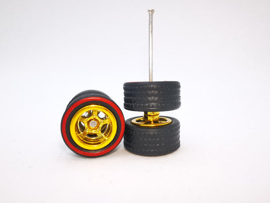 5 bolt 10mm black tire red line gold ring