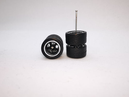 5 bolt 12mm black chrome rim, black tire