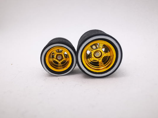 5 bolt 1012 mm gold rim, black tire with white line