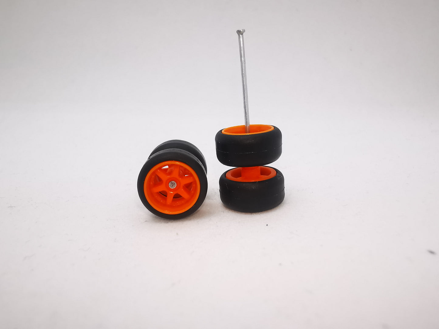 6 spoke jdm 11mm neon orange, black tire