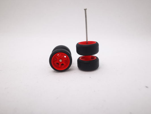 6 spoke jdm 11mm red wine ring, black tire