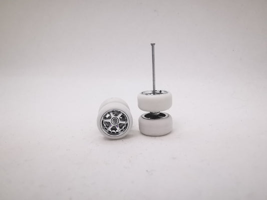 6 spoke jdm 11mm chrome ring, white tire