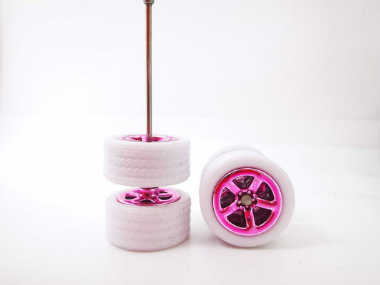 5 spoke/Muscle 10MM pink ring, white tire